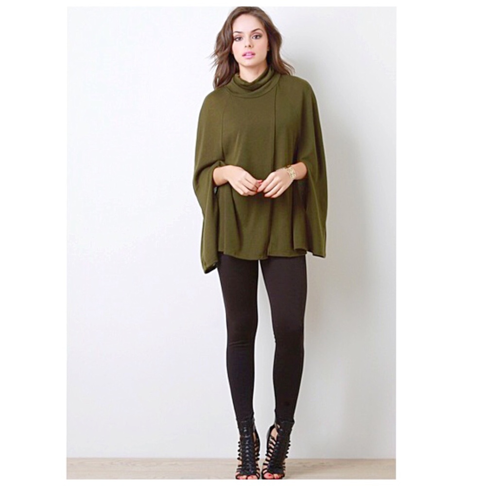 Auditions Boutique Olive Green Turtleneck Cape Top